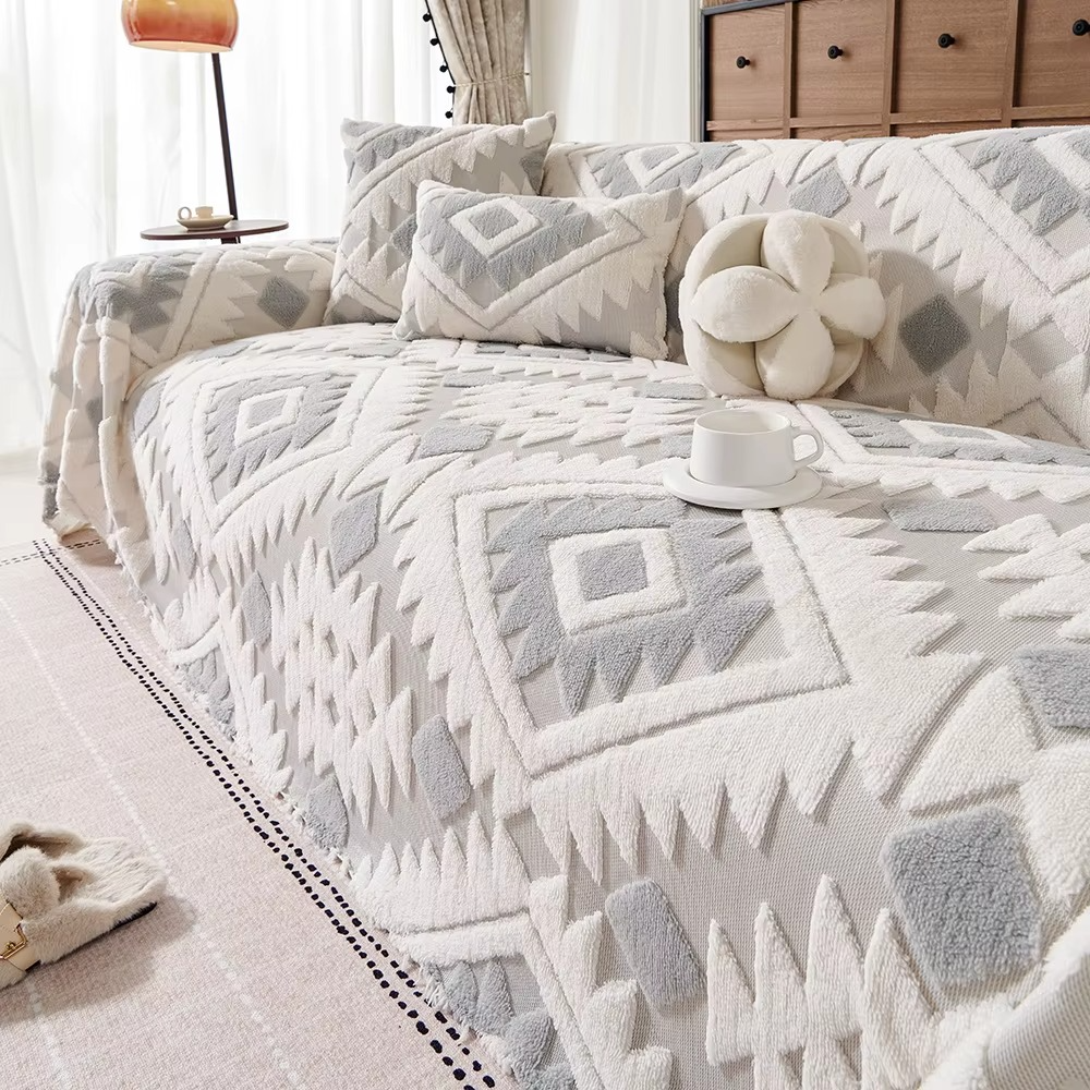 Non Slip Boho Fuzzy Geometric Sofa Couch Cover