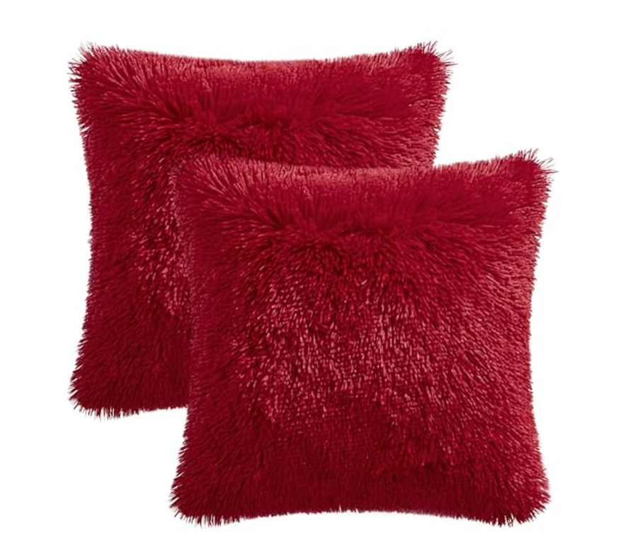 2 Faux Fur Fluffy Plush Pillow Cushion Cover Case
