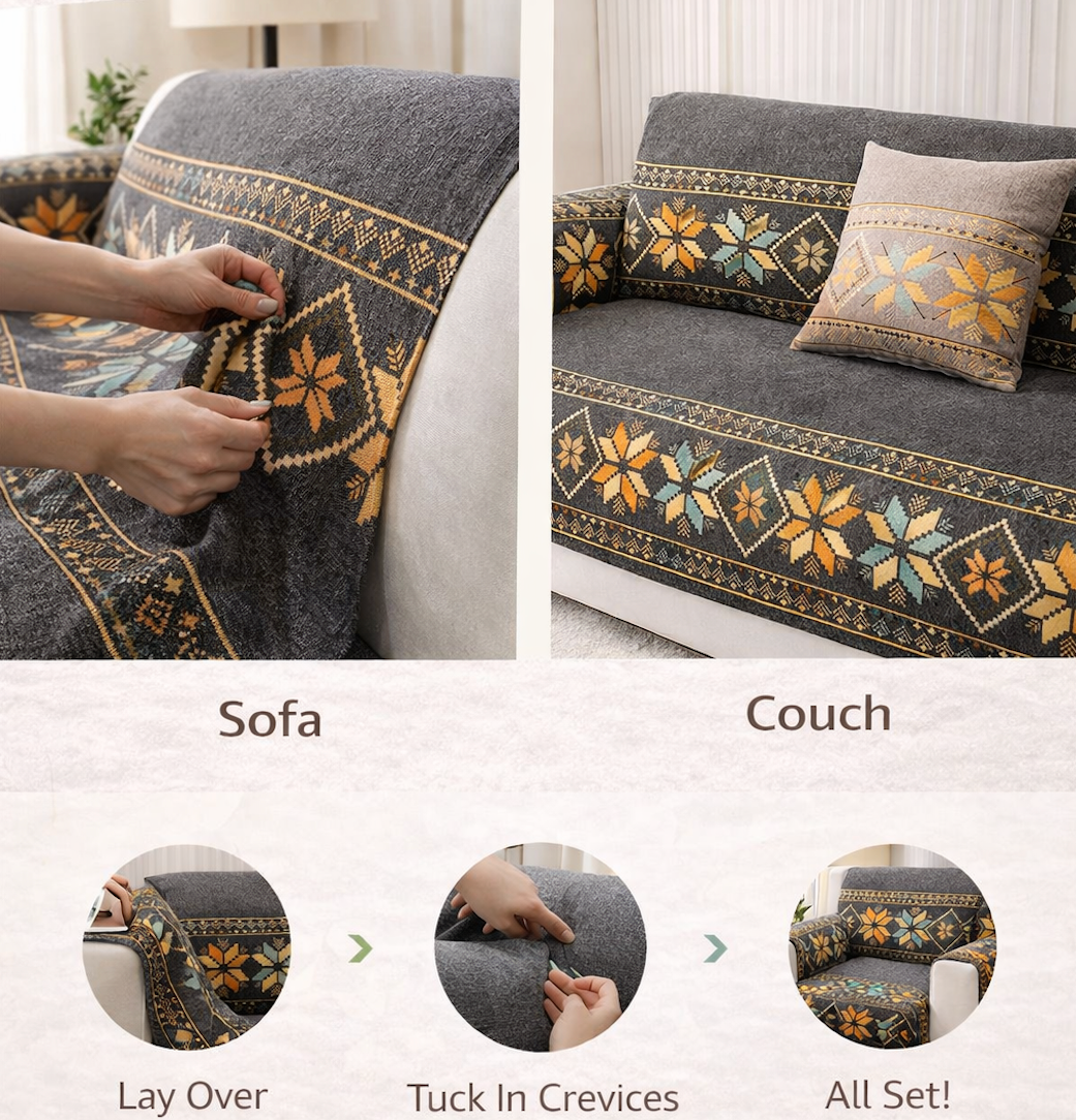 Non Slip Boho Chenille Geometric Sofa Couch Cover