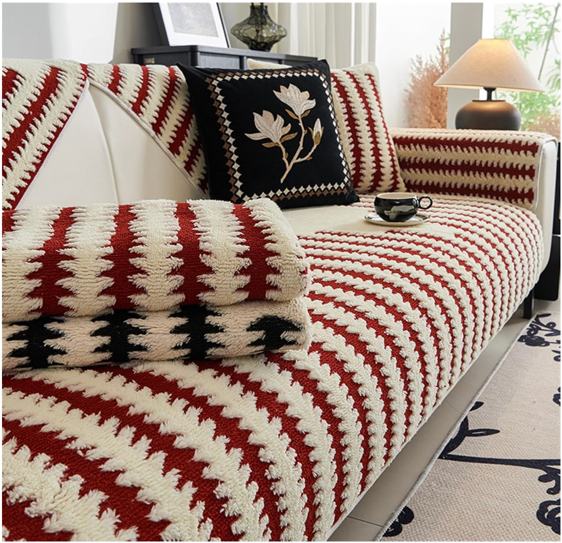 Non Slip Geometric Fuzzy Mat Couch Sofa Cover