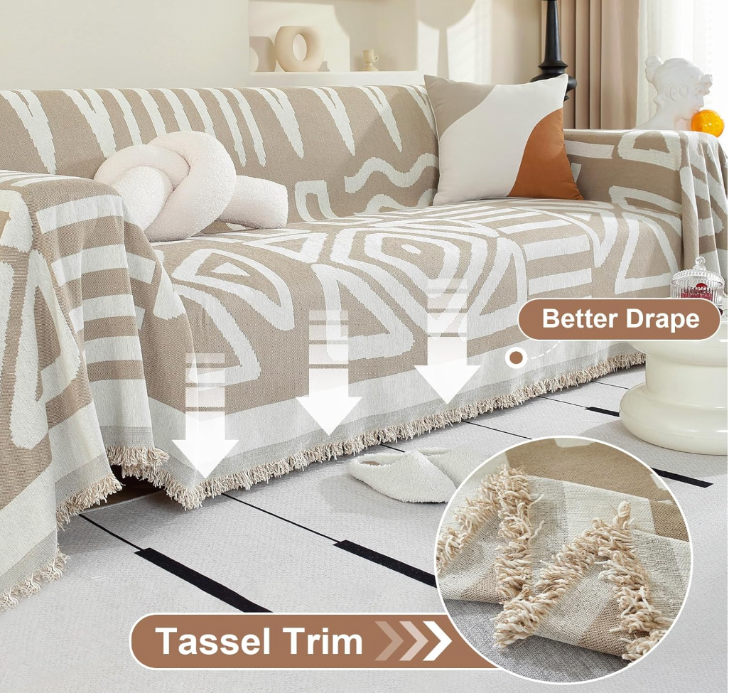 Chenille Reversible Modern Tassels Sofa Couch Cover