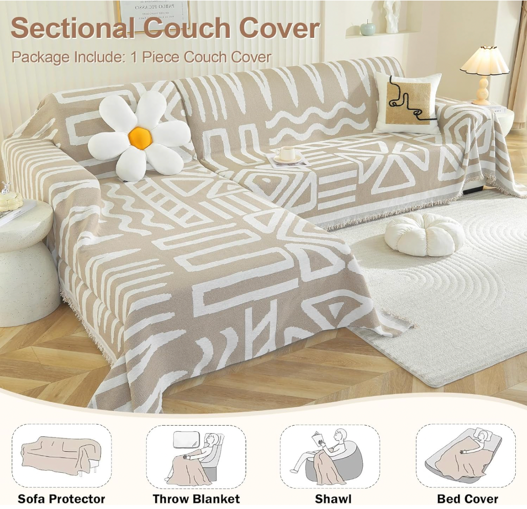 Chenille Reversible Modern Tassels Sofa Couch Cover