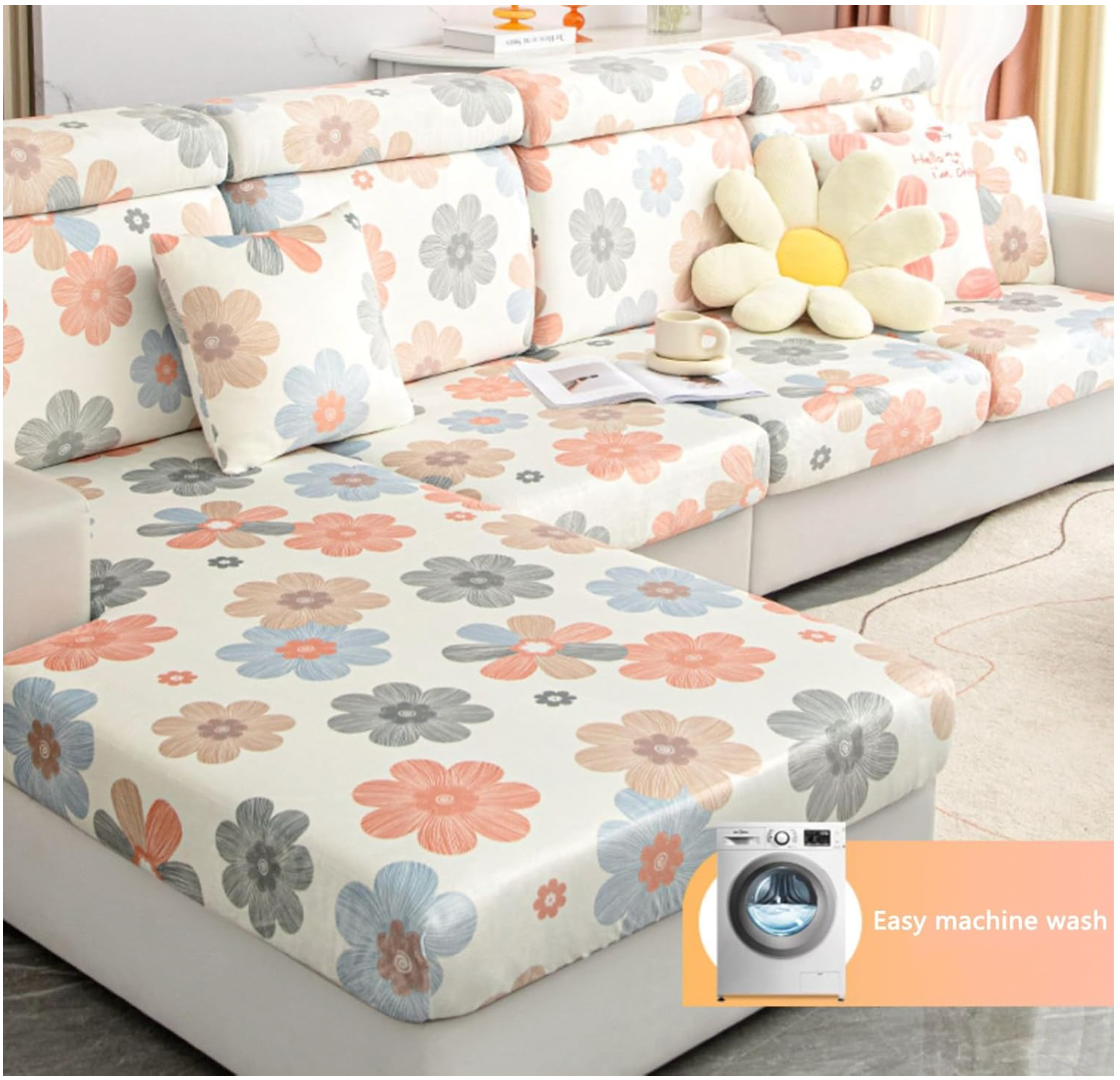 Anti-Slip L Shaped Pastel flora Cushion Sofa Couch Cover