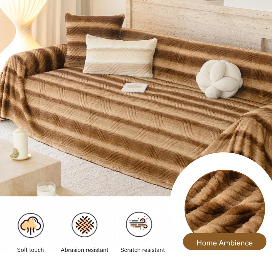 Casual Fuzzy Geometric Plush Sofa Couch Cover