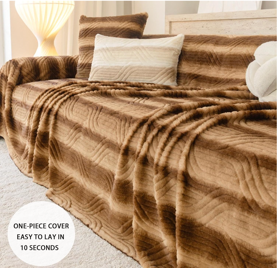 Casual Fuzzy Geometric Plush Sofa Couch Cover
