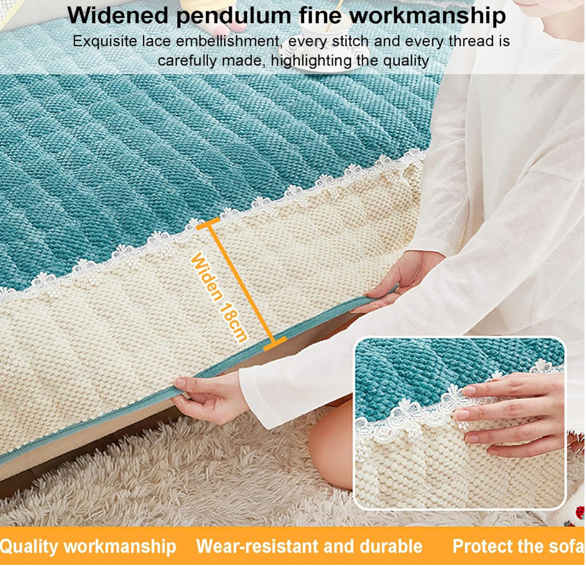 Non-Slip Quilted Lace Plush Sofa Couch Cover