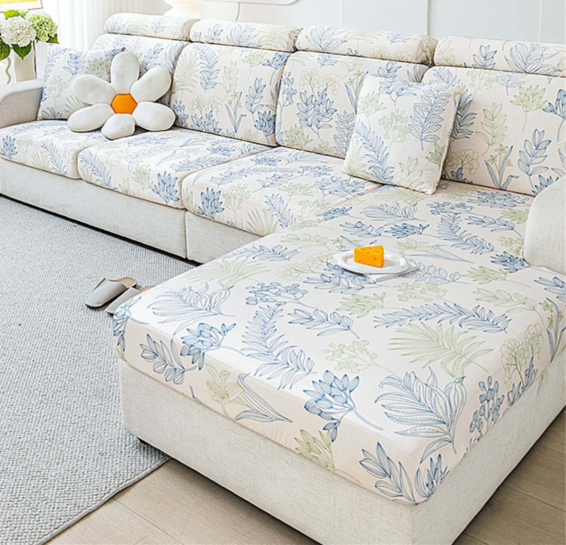 L Shaped Anti-Slip Leaf Cushion Sectional Sofa Couch Cover