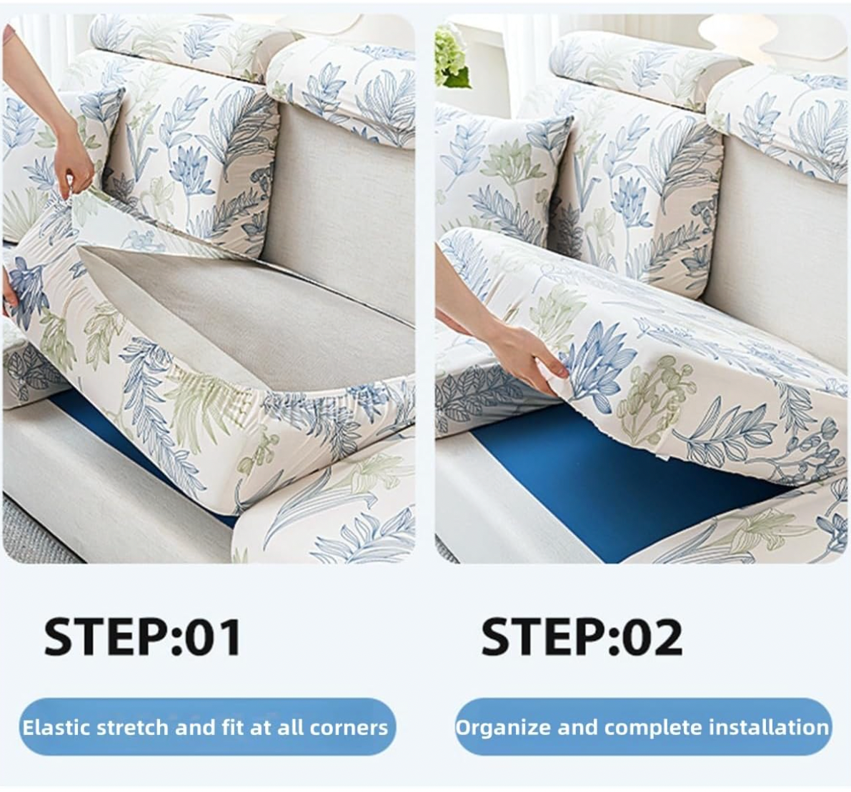 L Shaped Anti-Slip Leaf Cushion Sectional Sofa Couch Cover