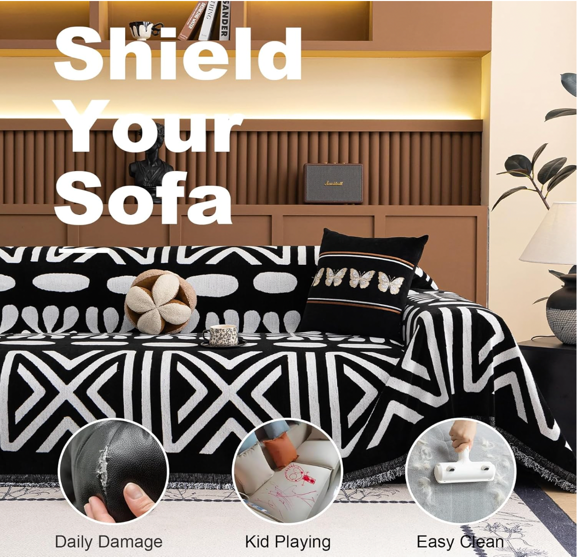 Non-Slip Boho Geometric Tassels Reversible Sofa Couch Cover