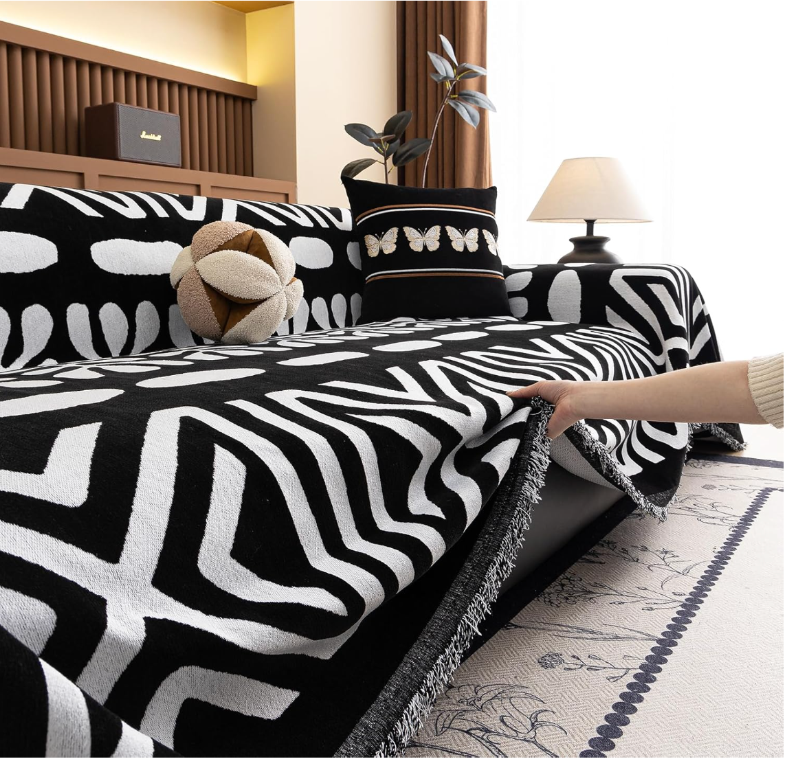 Non-Slip Boho Geometric Tassels Reversible Sofa Couch Cover