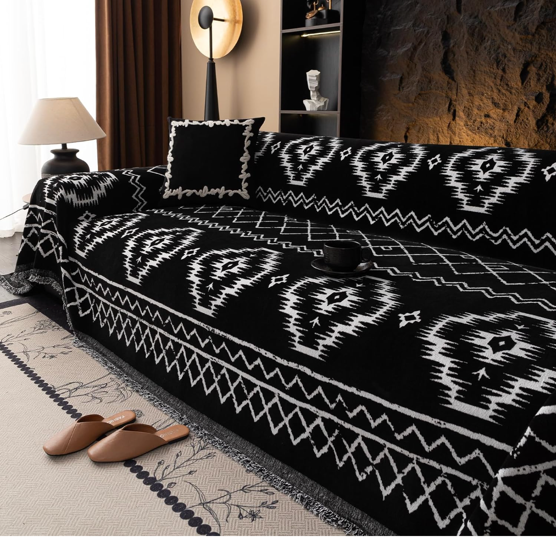 Non-Slip Boho Chenille Geometric Tassels Sofa Couch Cover