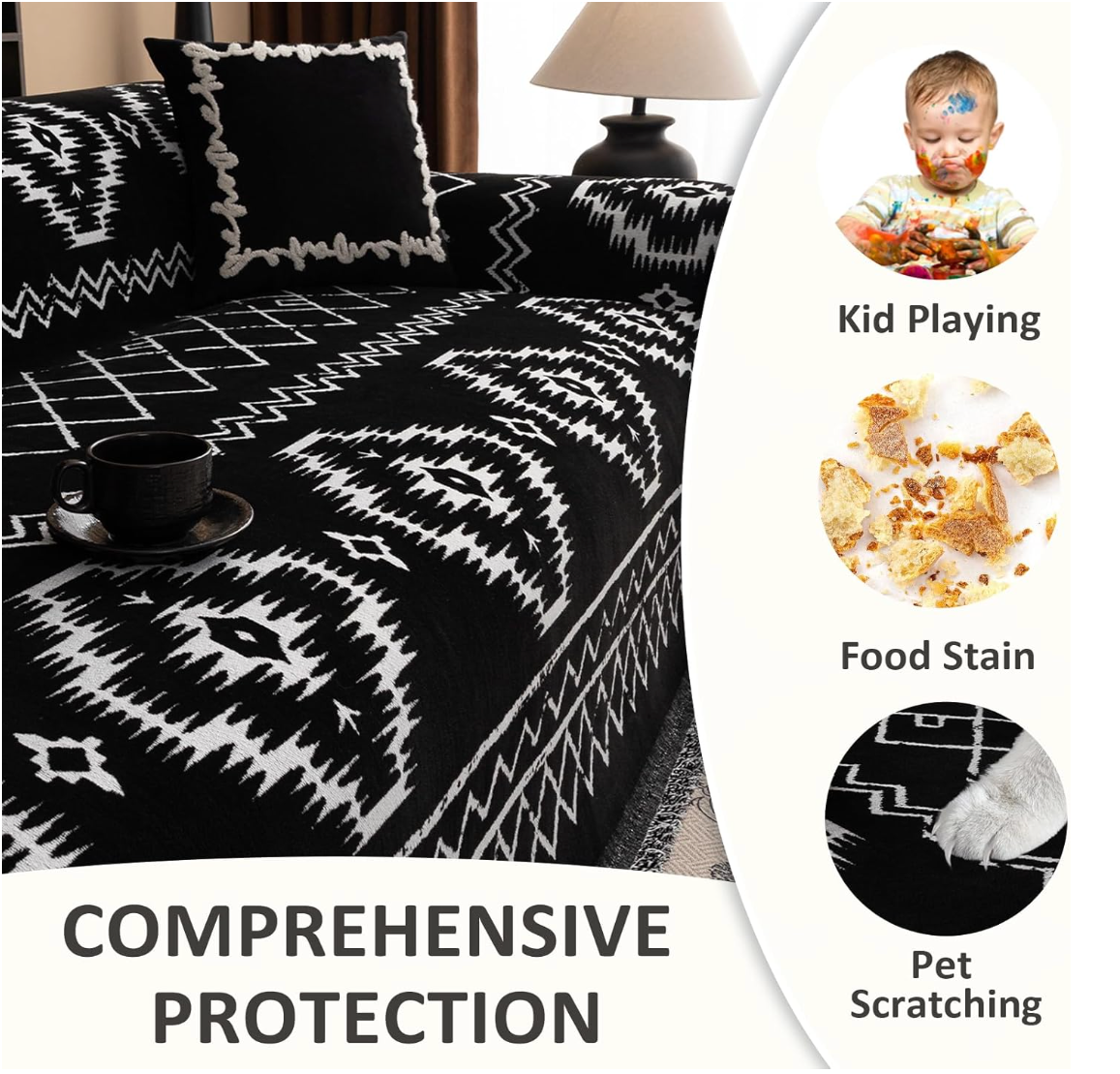 Non-Slip Boho Chenille Geometric Tassels Sofa Couch Cover