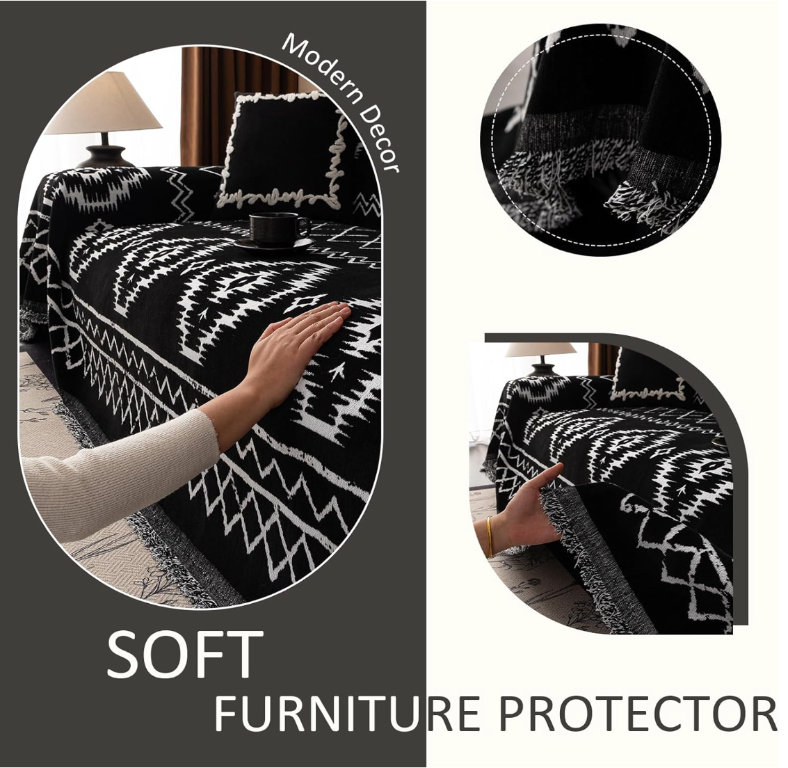 Non-Slip Boho Chenille Geometric Tassels Sofa Couch Cover