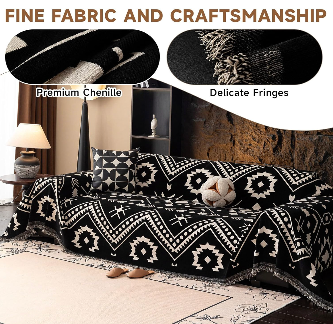 Non-Slip Chenille Boho Geometric Tassels Sofa Couch Cover