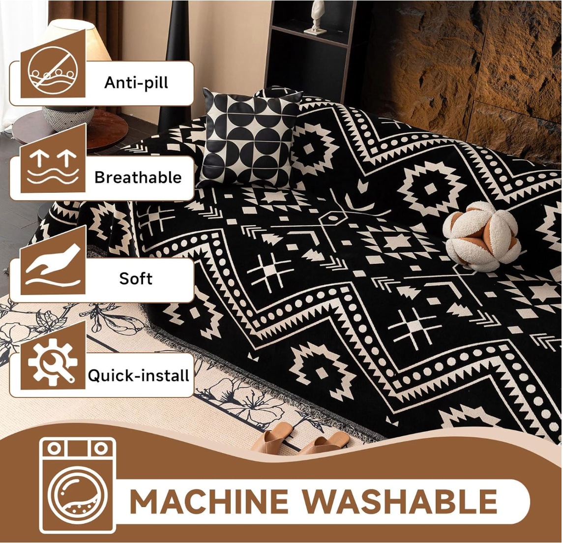 Non-Slip Chenille Boho Geometric Tassels Sofa Couch Cover
