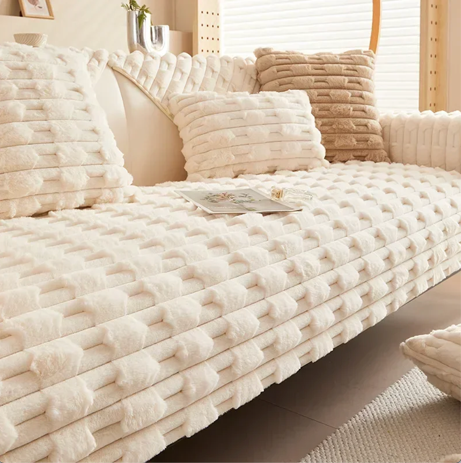 Non Slip Ultra-Soft Faux Rabbit Fur Couch Sofa Cover