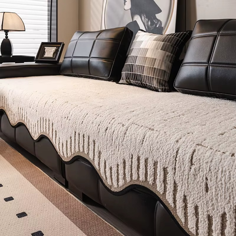 Non-Slip Wave Geometric Plush Fuzzy Furry Sofa Couch Cover