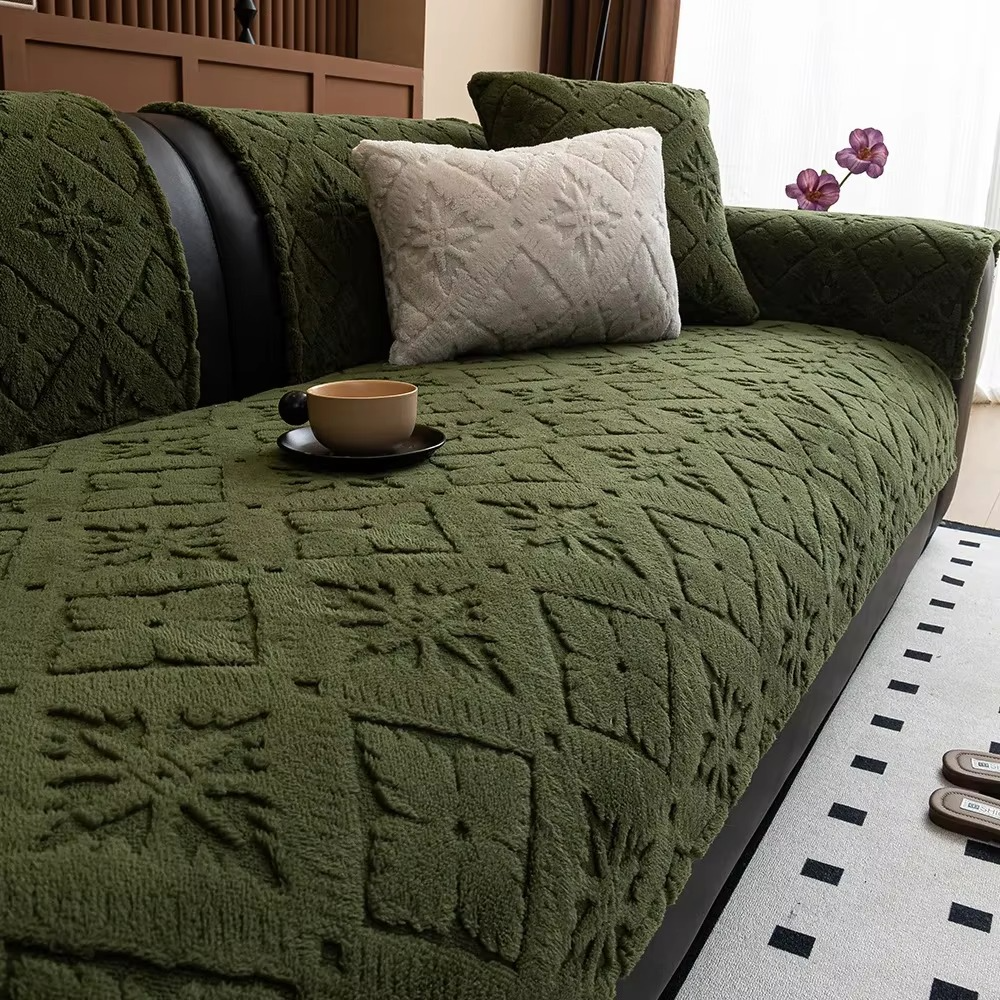 Non-Slip Jacquard Fleece Plush Sofa Couch Cover
