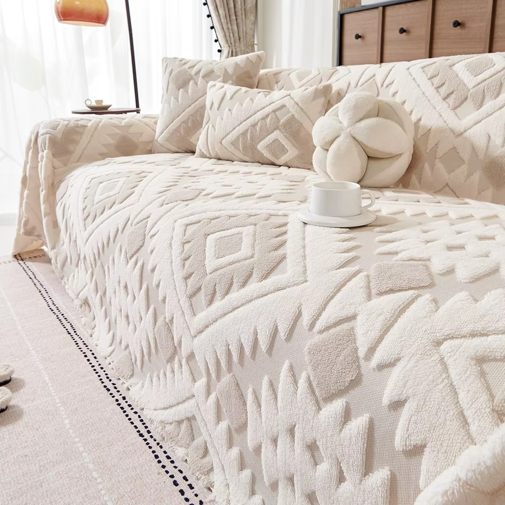 Non Slip Boho Fuzzy Geometric Sofa Couch Cover