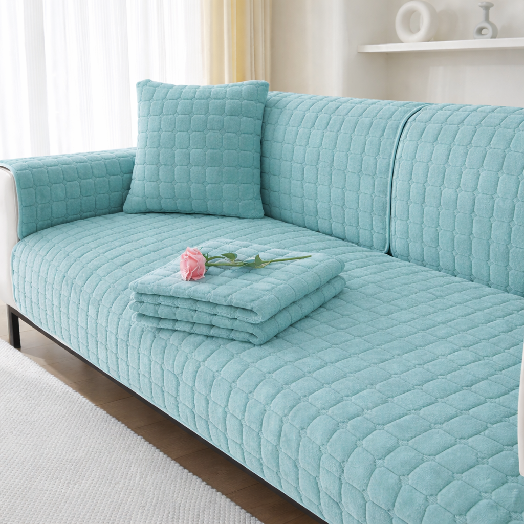 Non-Slip Velvet Quilted Fleece Plush Sofa Couch Cover