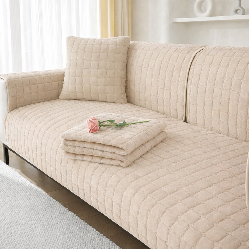 Non-Slip Velvet Quilted Fleece Plush Sofa Couch Cover