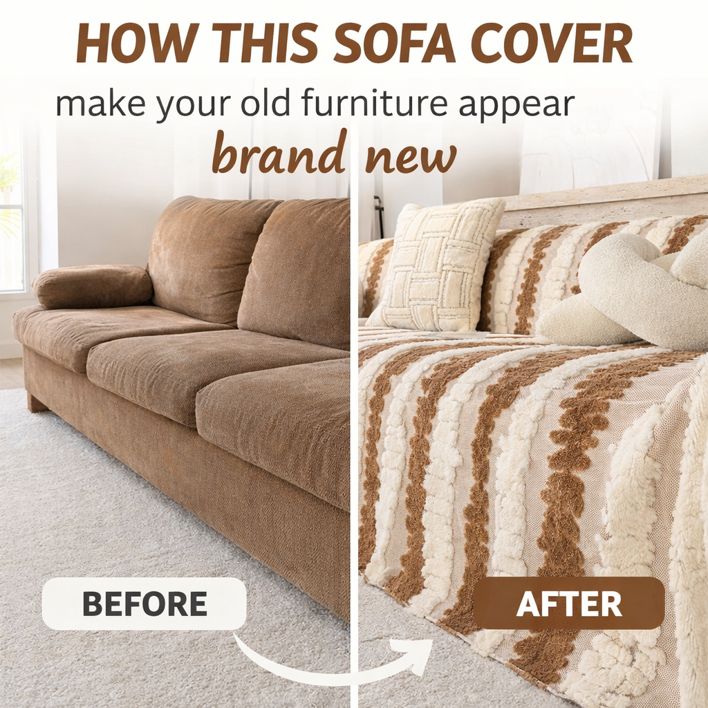 Elegant Fleece Fuzzy Plush Striped Sofa Couch Cover