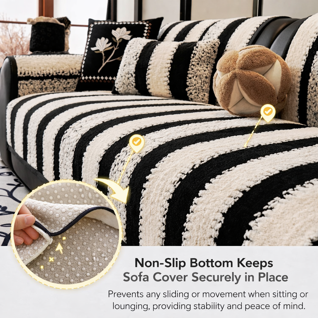 Non Slip Fuzzy Plush Striped Mat Couch Sofa Cover