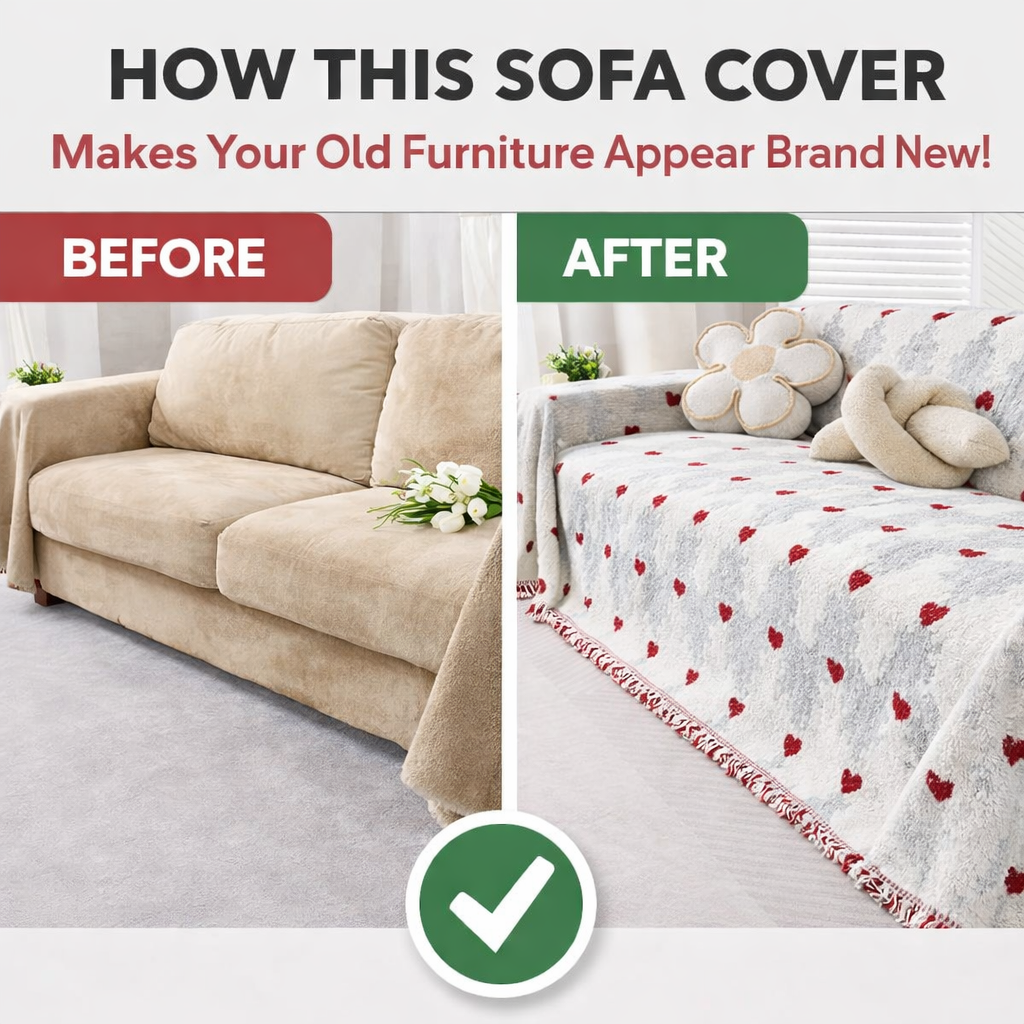 Fuzzy Plush Heart Anti-Slip Sofa Couch Cover