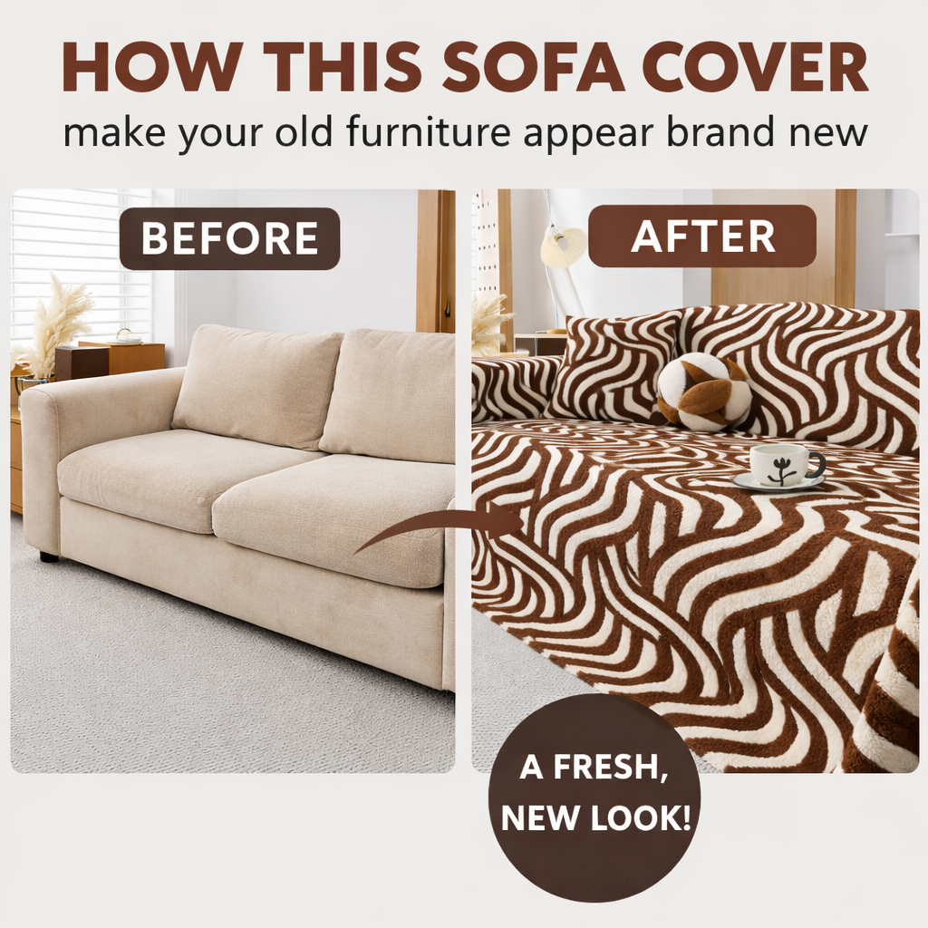 Classic Fuzzy Striped Curved Plush Sofa Couch Cover