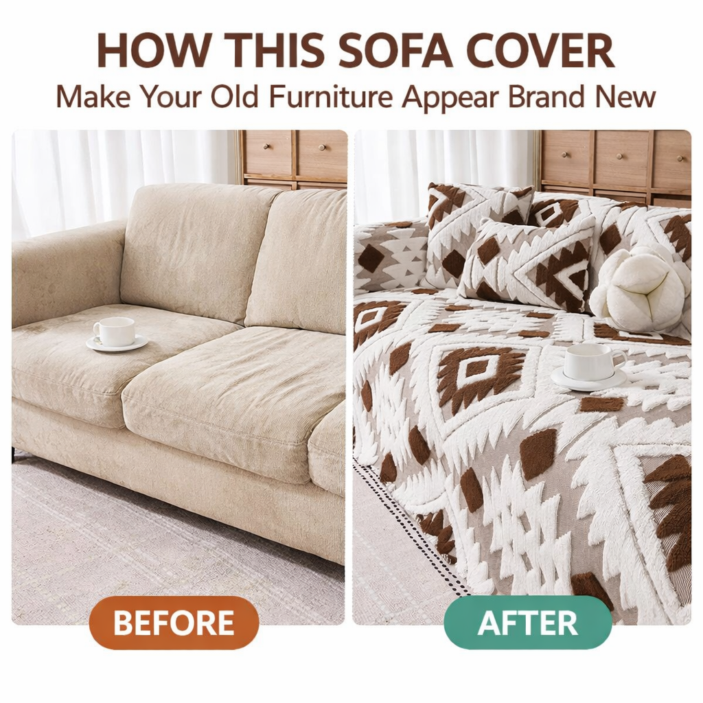 Non Slip Boho Fuzzy Geometric Sofa Couch Cover