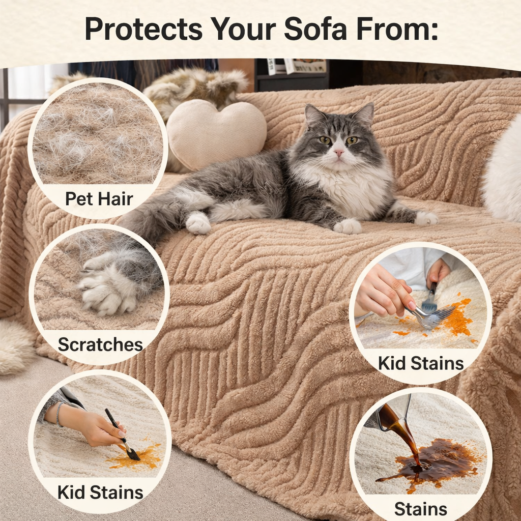 Classic Fuzzy Curved Striped Plush Sofa Couch Cover