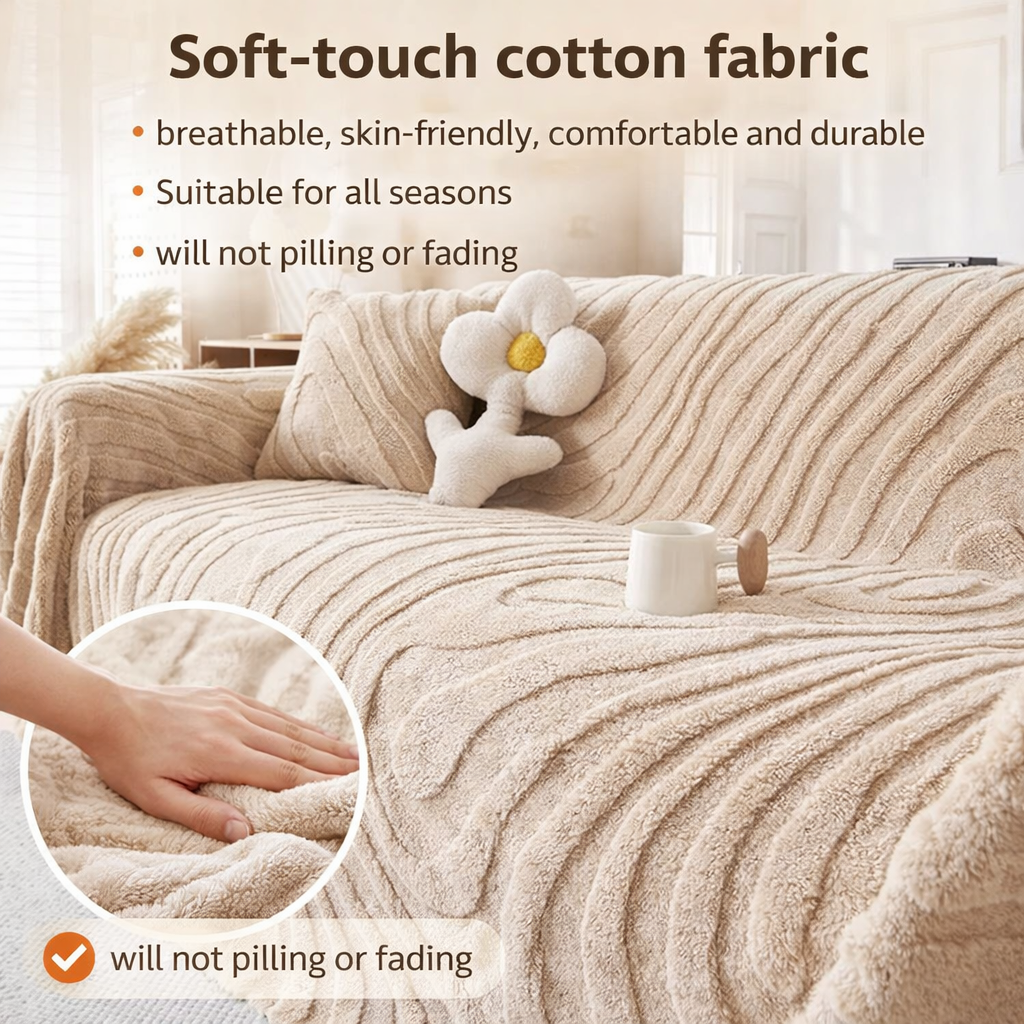 Fuzzy Plush Stripped Anti-Slip Sofa Couch Cover