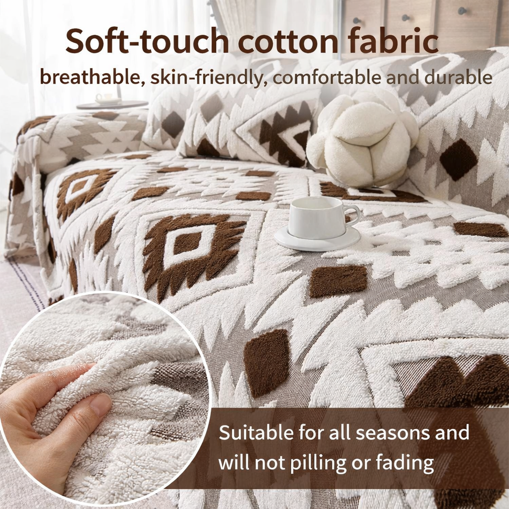 Non Slip Boho Fuzzy Geometric Sofa Couch Cover