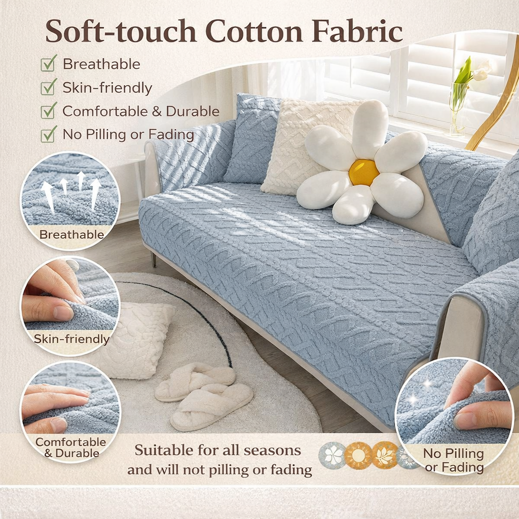 Non Slip Fluffy Geometric Jacquard Mat Couch Sofa Cover