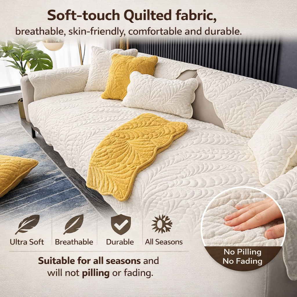 Non Slip Chenille Plush Quilted Mat Couch Sofa Cover