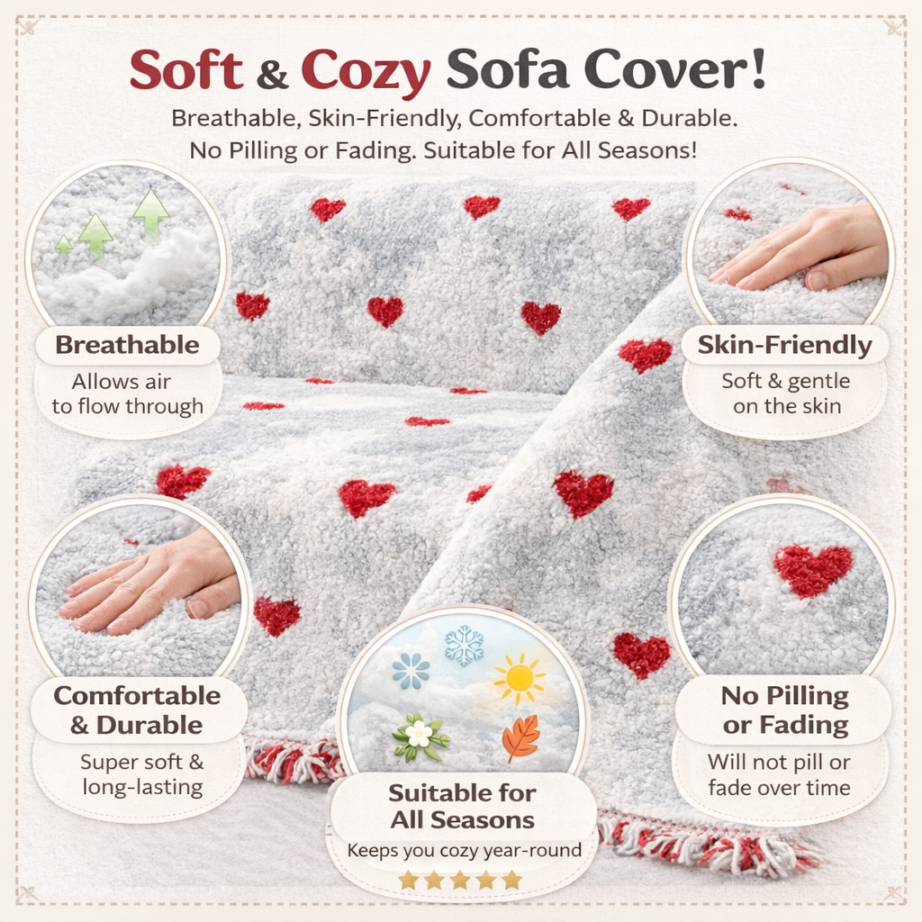 Fuzzy Plush Heart Anti-Slip Sofa Couch Cover