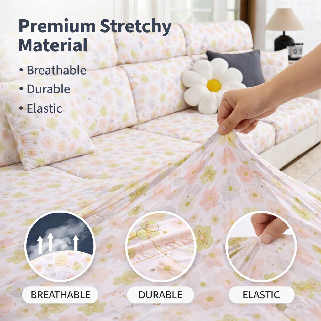 Floral Anti-Slip L Shaped Cushion Sofa Couch Cover