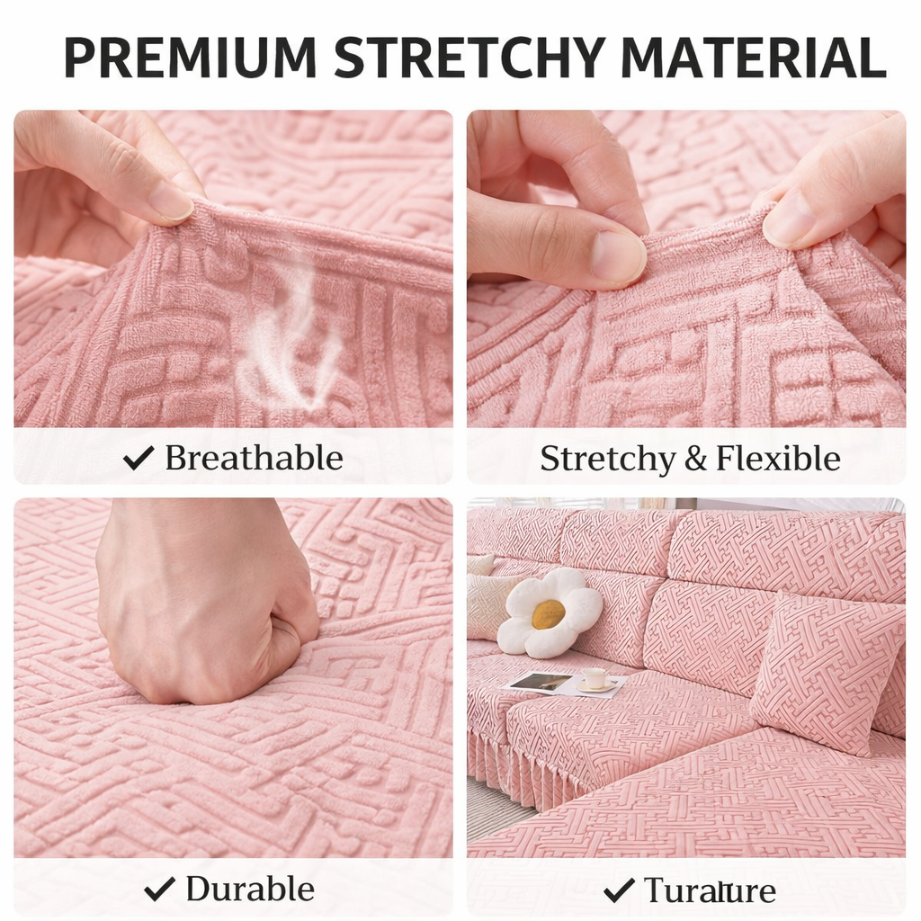 Jacquard Geometric Anti-Slip L Shaped Skirted Cushion Sofa Couch Cover