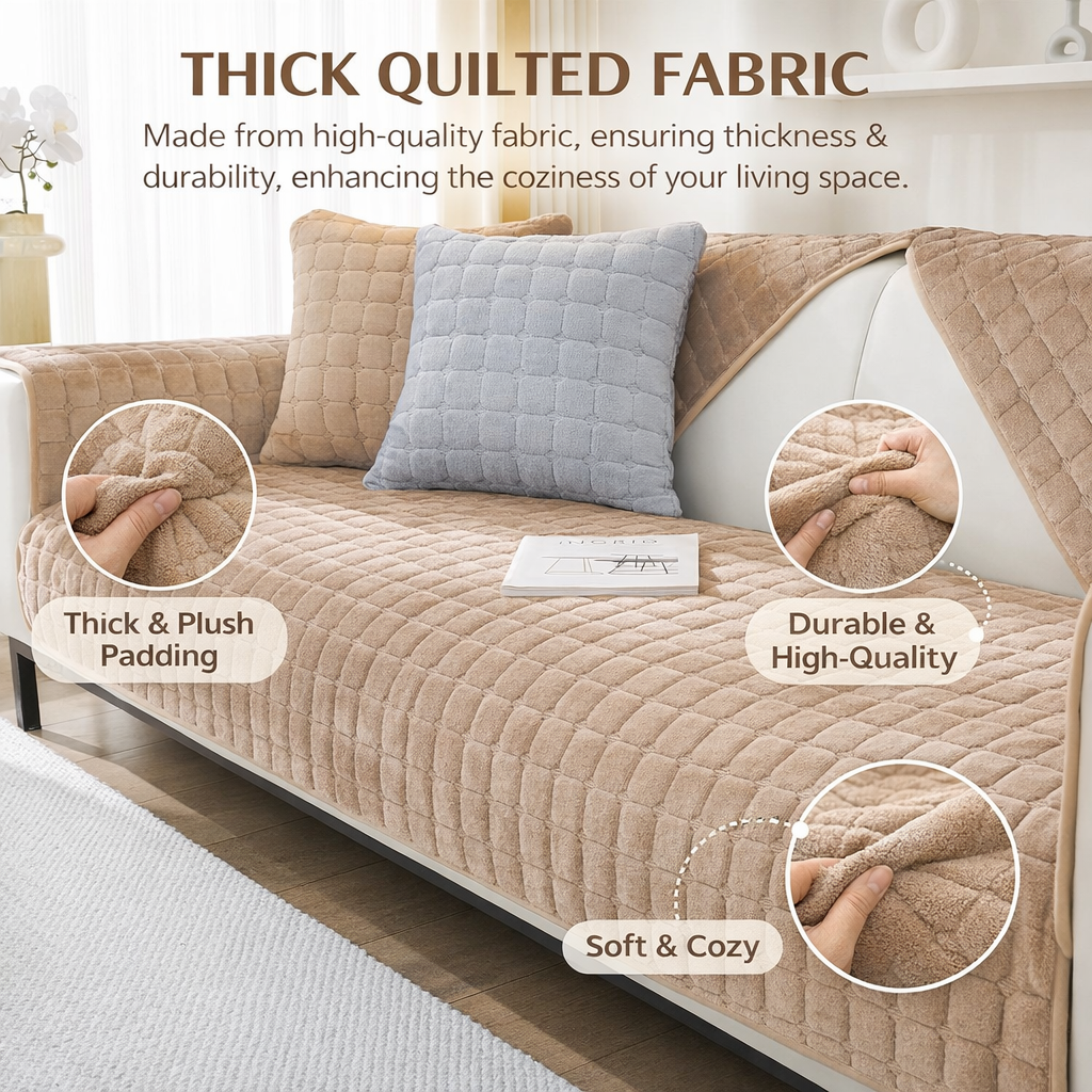 Non-Slip Velvet Quilted Fleece Plush Sofa Couch Cover