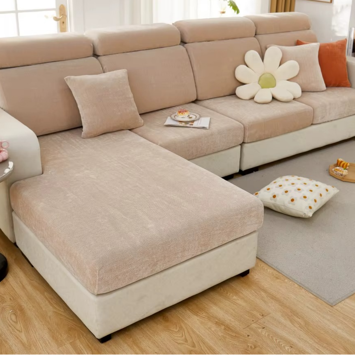 L Shaped Velvet Cushion Slipcover Sofa Couch Cover