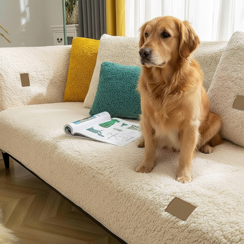 Fuzzy Furry Plush Non Slip Sherpa Fleece Sofa Couch Cover