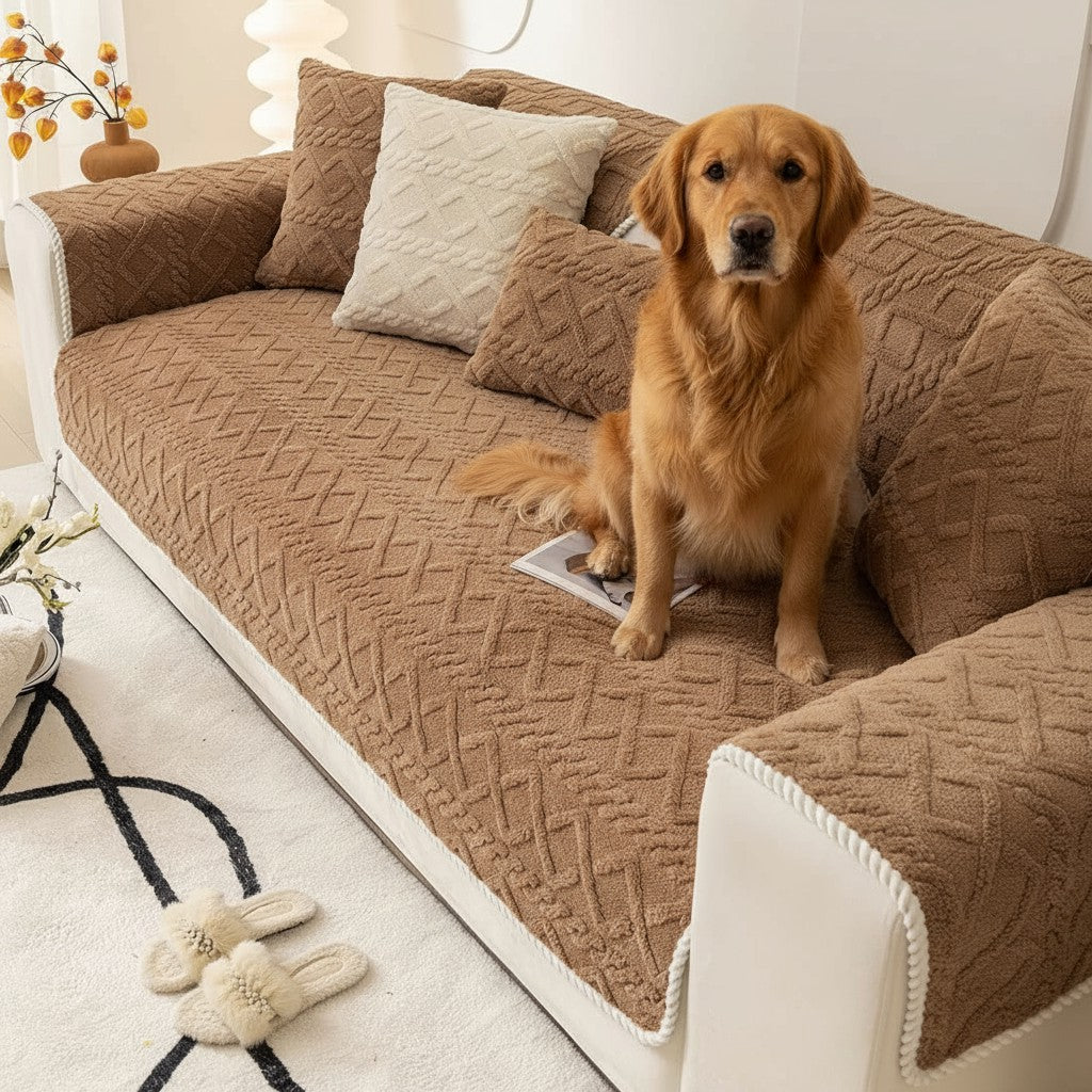 Non Slip Fluffy Geometric Jacquard Mat Couch Sofa Cover