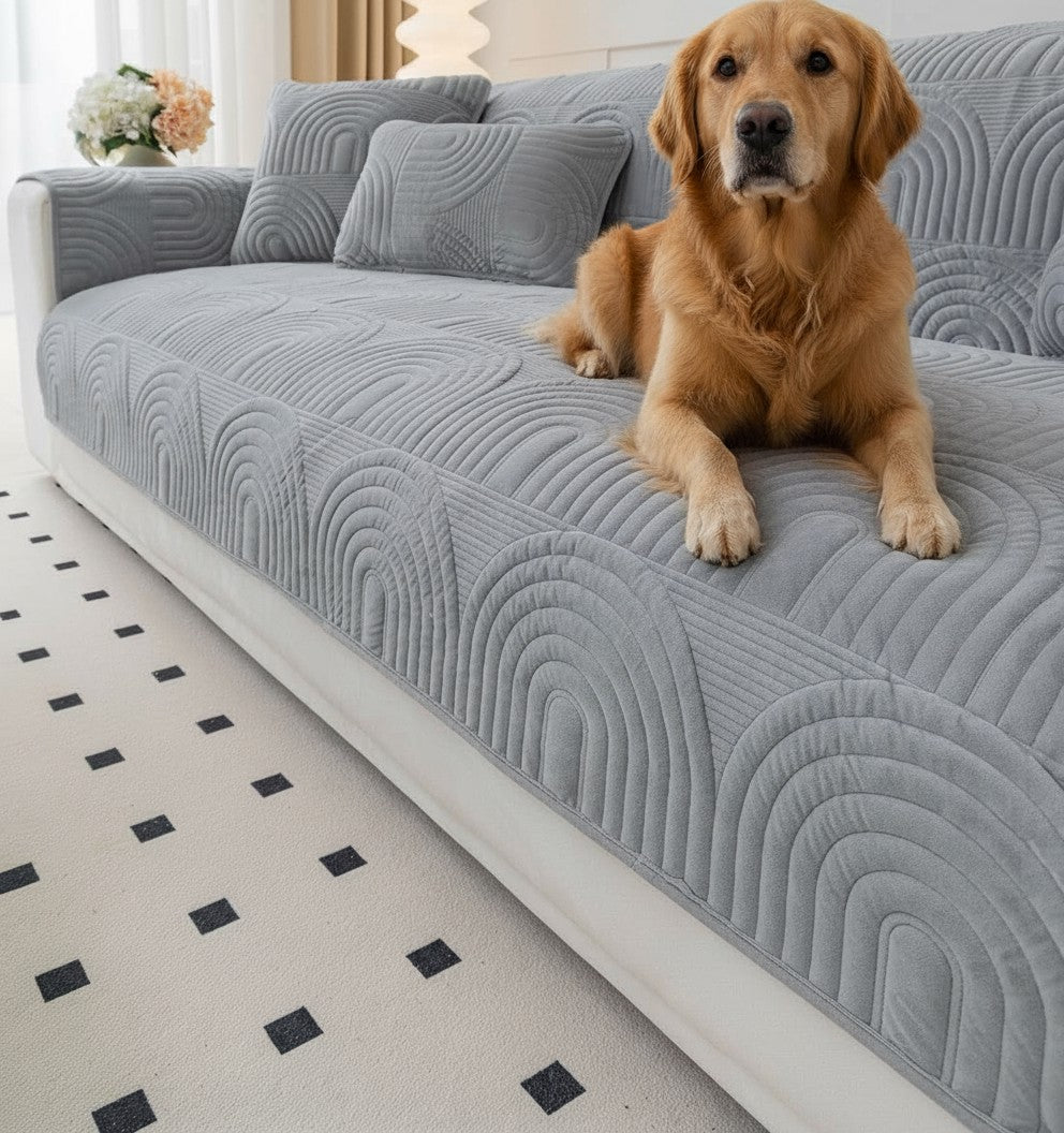 Non Slip Fluffy Geometric Quilted Plush Couch Sofa Cover