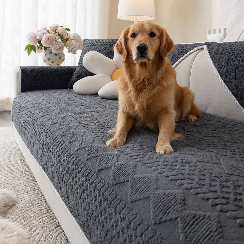 Non Slip Fluffy Geometric Jacquard Mat Couch Sofa Cover