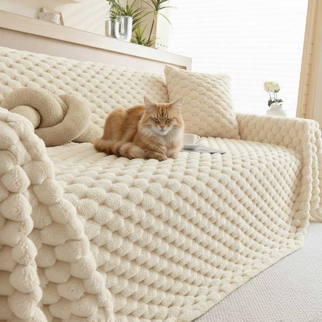 Fuzzy Plush Rabbit Non-Slip Sofa Couch Cover