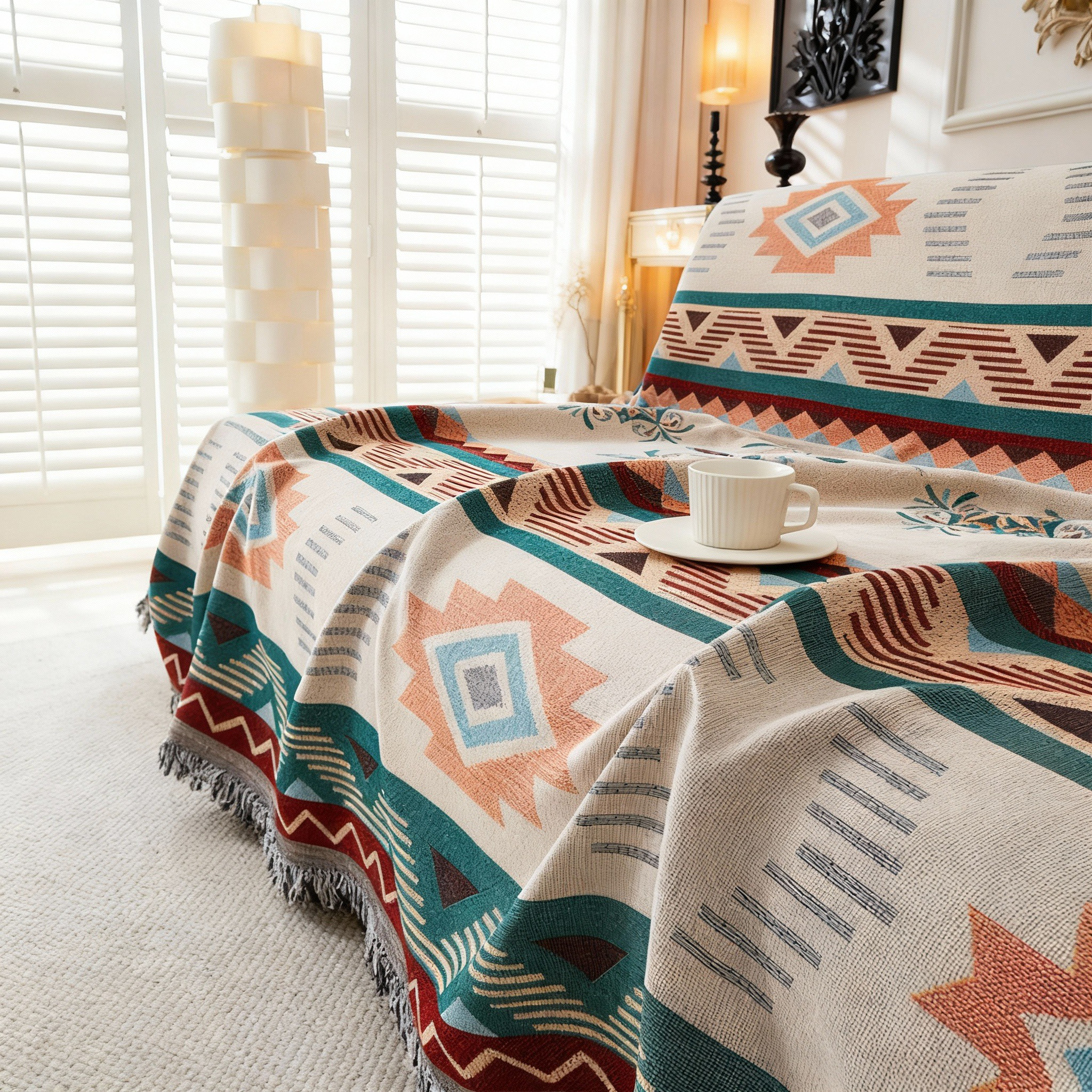 Boho Tassels Reversible Sofa Couch Cover