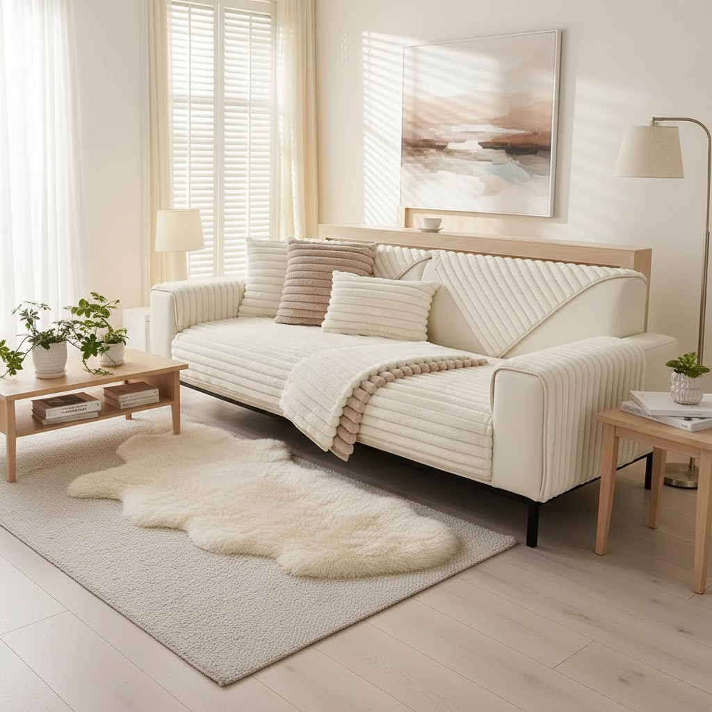 Non Slip Plush Rabbit Fuzzy Mat Couch Sofa Cover
