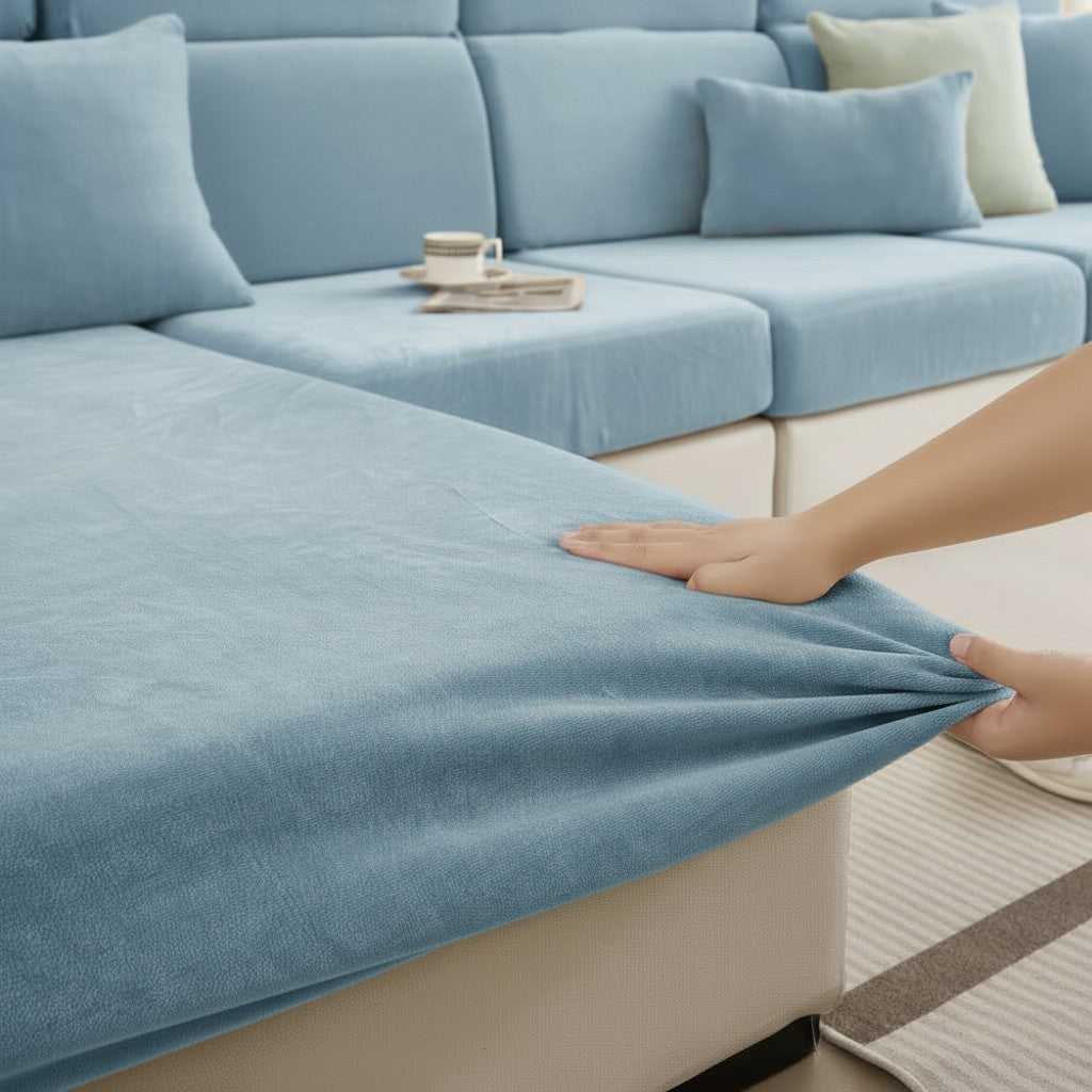 L Shaped Velvet Cushion Slipcover Sofa Couch Cover