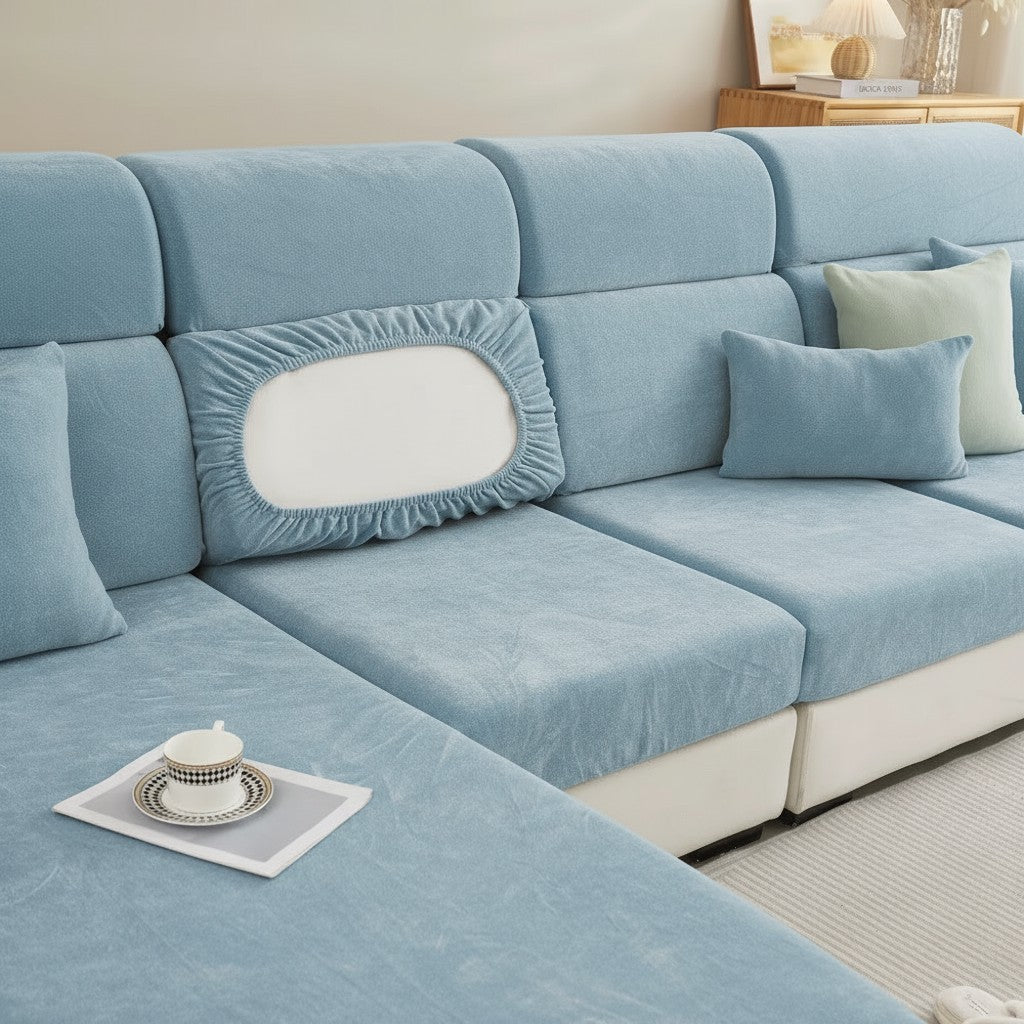 L Shaped Velvet Cushion Slipcover Sofa Couch Cover