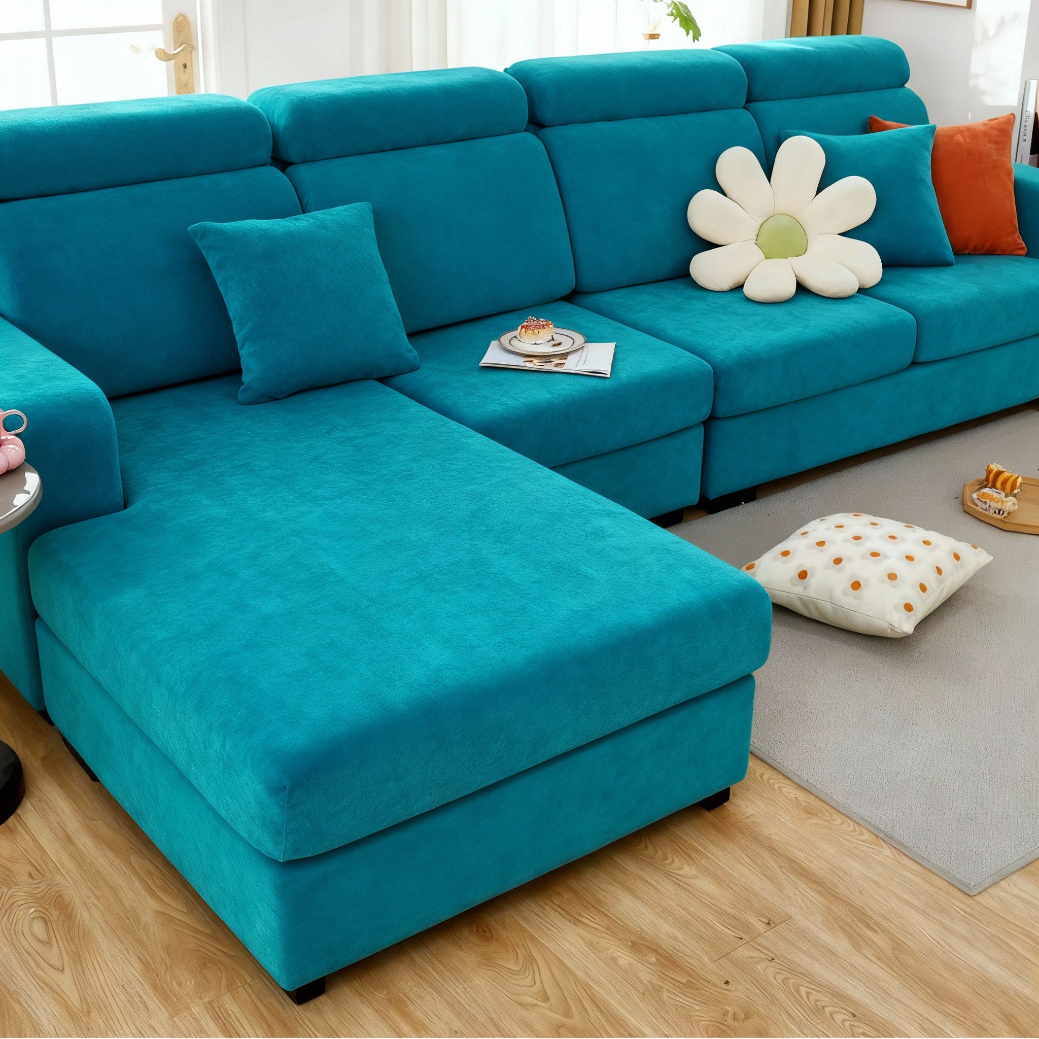 L Shaped Velvet Cushion Slipcover Sofa Couch Cover